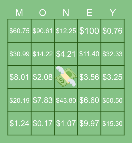 Counting Money Bingo Card