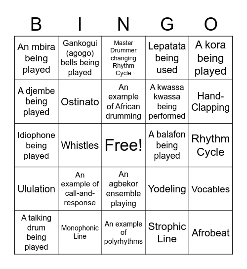 Listening Scavenger Hunt Bingo Card