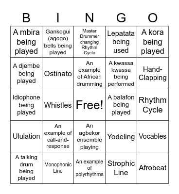 Listening Scavenger Hunt Bingo Card