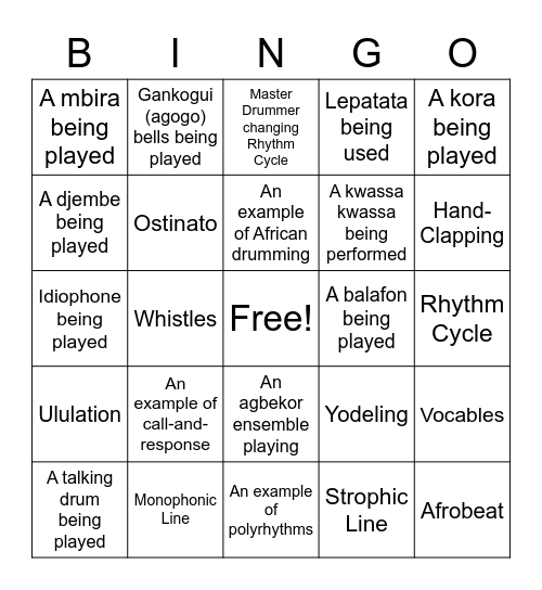 Listening Scavenger Hunt Bingo Card