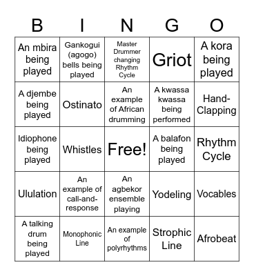 Listening Scavenger Hunt Bingo Card