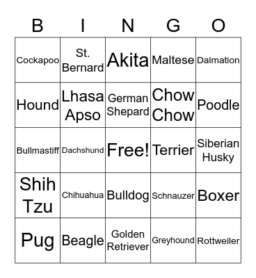 Dog Bingo Card