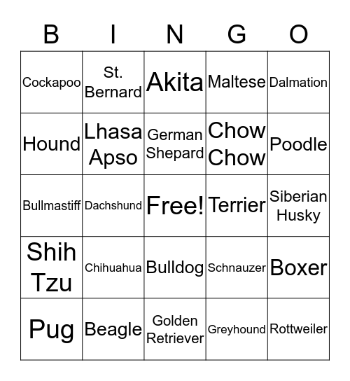 Dog Bingo Card