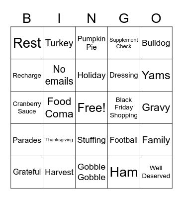 Thanksgiving BINGO Card