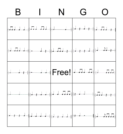 Rhythmic Bingo Card