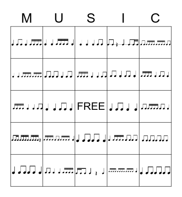 Rhythm Bingo (easier 16ths) Bingo Card