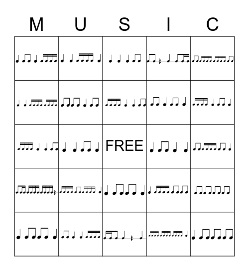 Rhythm Bingo (easier 16ths) Bingo Card