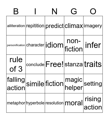 ELA Vocabulary BINGO Card