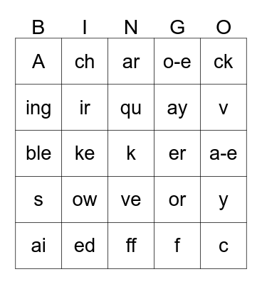 Saxon Phonics Grade 1 Lesson 83 Bingo Card