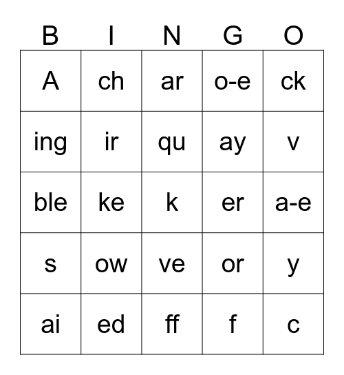 Saxon Phonics Grade 1 Lesson 83 Bingo Card