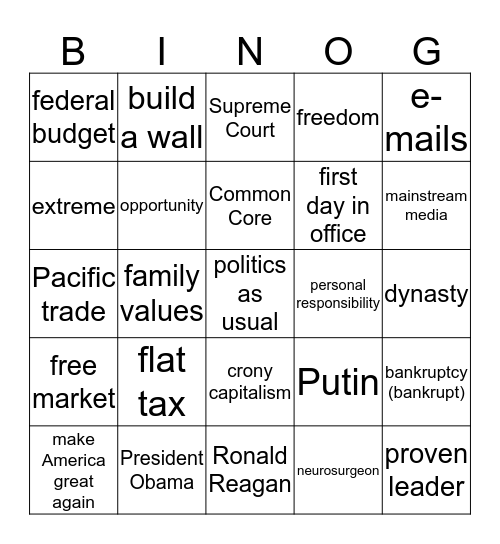GOP Debate - FOX Biz Channel Bingo Card