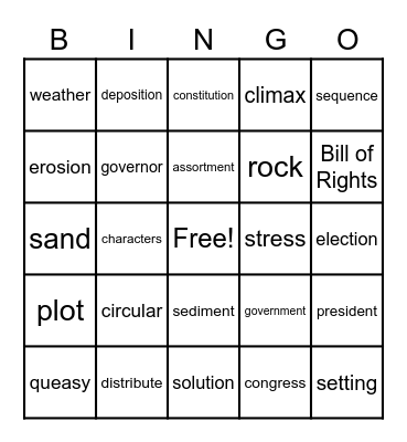 Week 5 Vocabulary Bingo Card