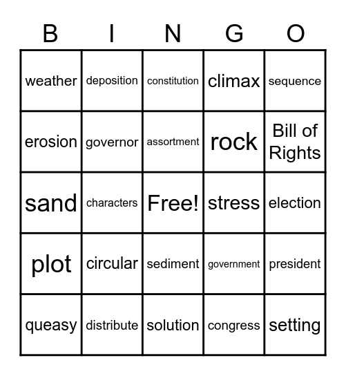 Week 5 Vocabulary Bingo Card