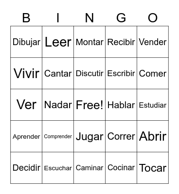 Present Tense Verbs Bingo Card