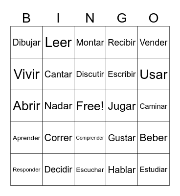 Present Tense Verbs Bingo Card