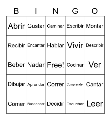 Present Tense Verbs Bingo Card