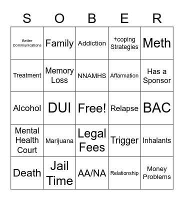SUBSTANCE ABUSE Bingo Card