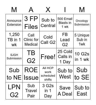 Maxim Bingo Card