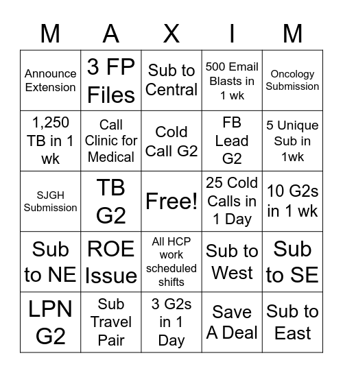 Maxim Bingo Card