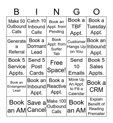 Appointment Center Bingo! Bingo Card