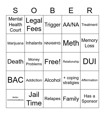SUBSTANCE ABUSE Bingo Card
