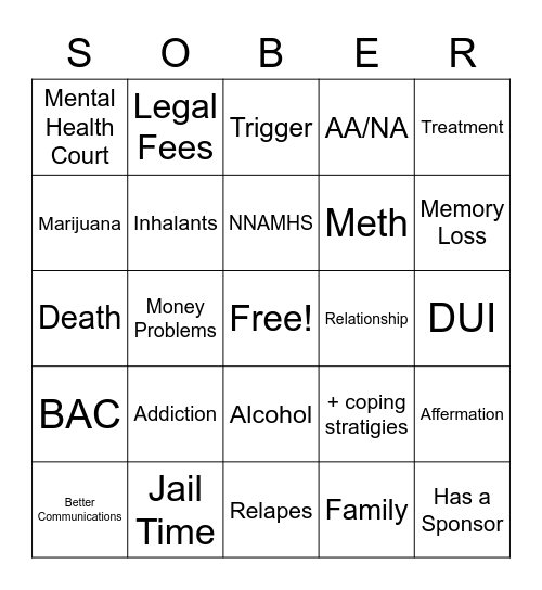 SUBSTANCE ABUSE Bingo Card