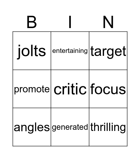coming attractions Bingo Card