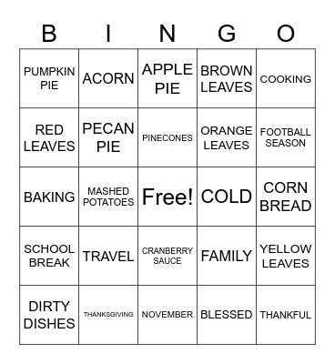 Thanksgiving Bingo Card