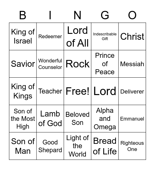 Unto us a child is born Bingo Card