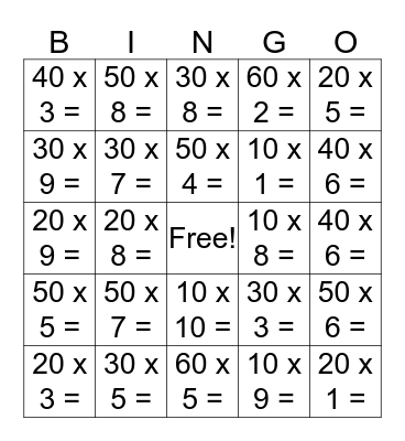 MULTIPLICATION BINGO Card