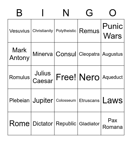 Ancient Rome Bingo Card