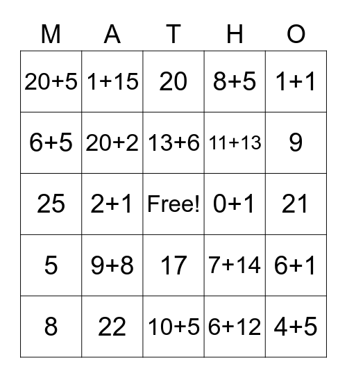 Math_o Bingo Card