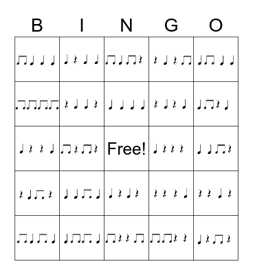 Rhythm Bingo Game 1 Bingo Card