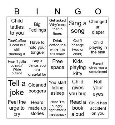 Childcare Bingo Card