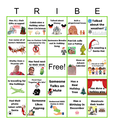 Tribe Holiday Party Bingo Card