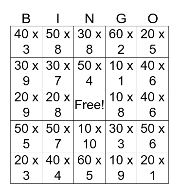 MULTIPLICATION BINGO Card