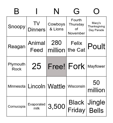 Thanksgiving Bingo Round #1 Bingo Card