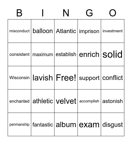 Multisyllabic Words Bingo Card