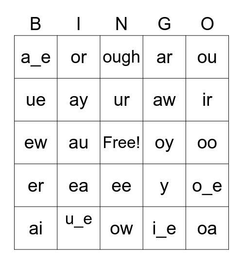 Long Vowel/Vowel Teams Bingo Card