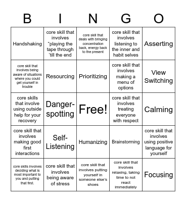 Core Skills Bingo Card