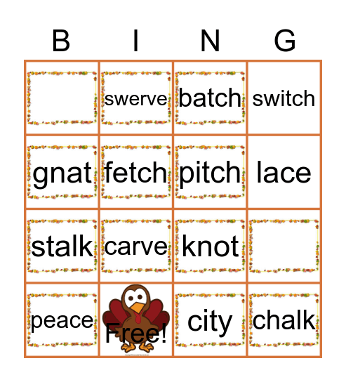 Advanced Consonants Bingo Card