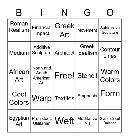 Art In World Cultures Bingo Card