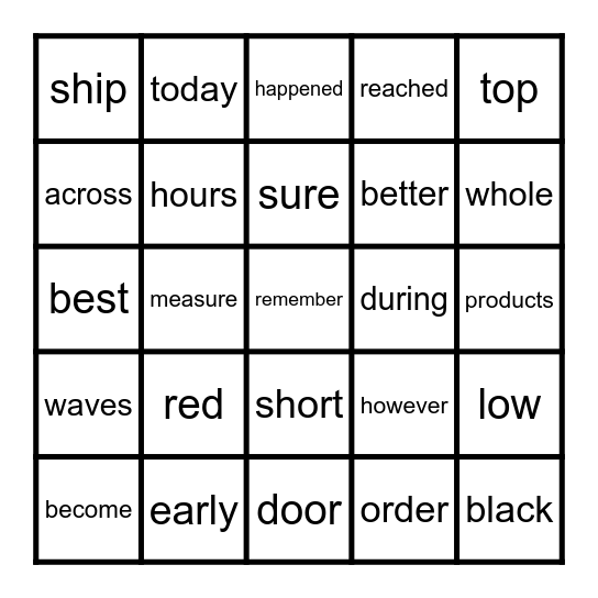 FRY WORD BINGO 326-350 Bingo Card