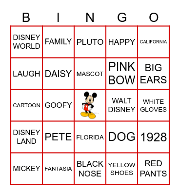 MICKEY MOUSE Bingo Card