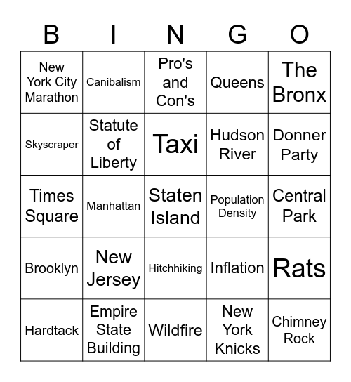 New York City with Mr. Fox Bingo Card