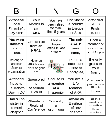 ALPHA KAPPA ALPHA SORORITY, INC. Bingo Card