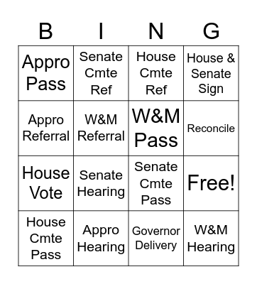 Legislative Bingo Card