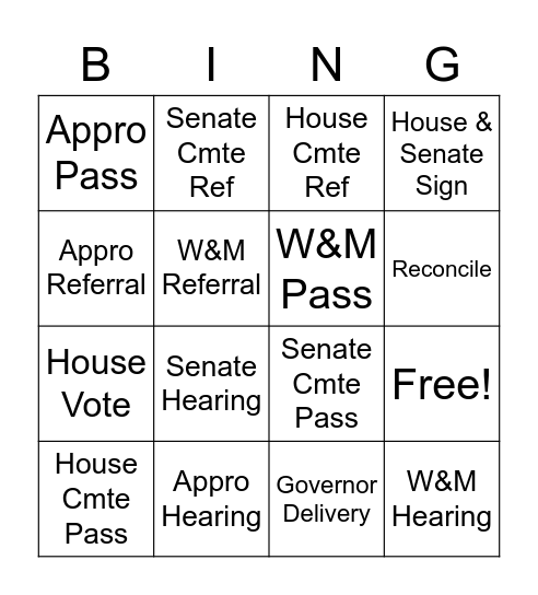 Legislative Bingo Card