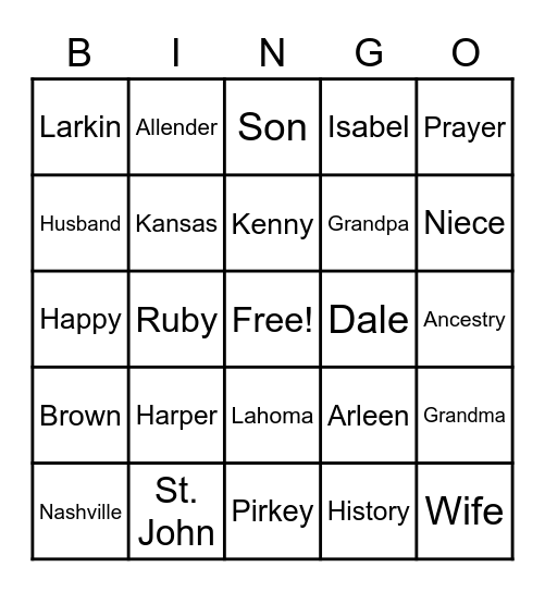 Kahmeyer Family Bingo Card