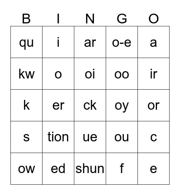 Saxon Phonics Grade 1 Lesson 103 Bingo Card